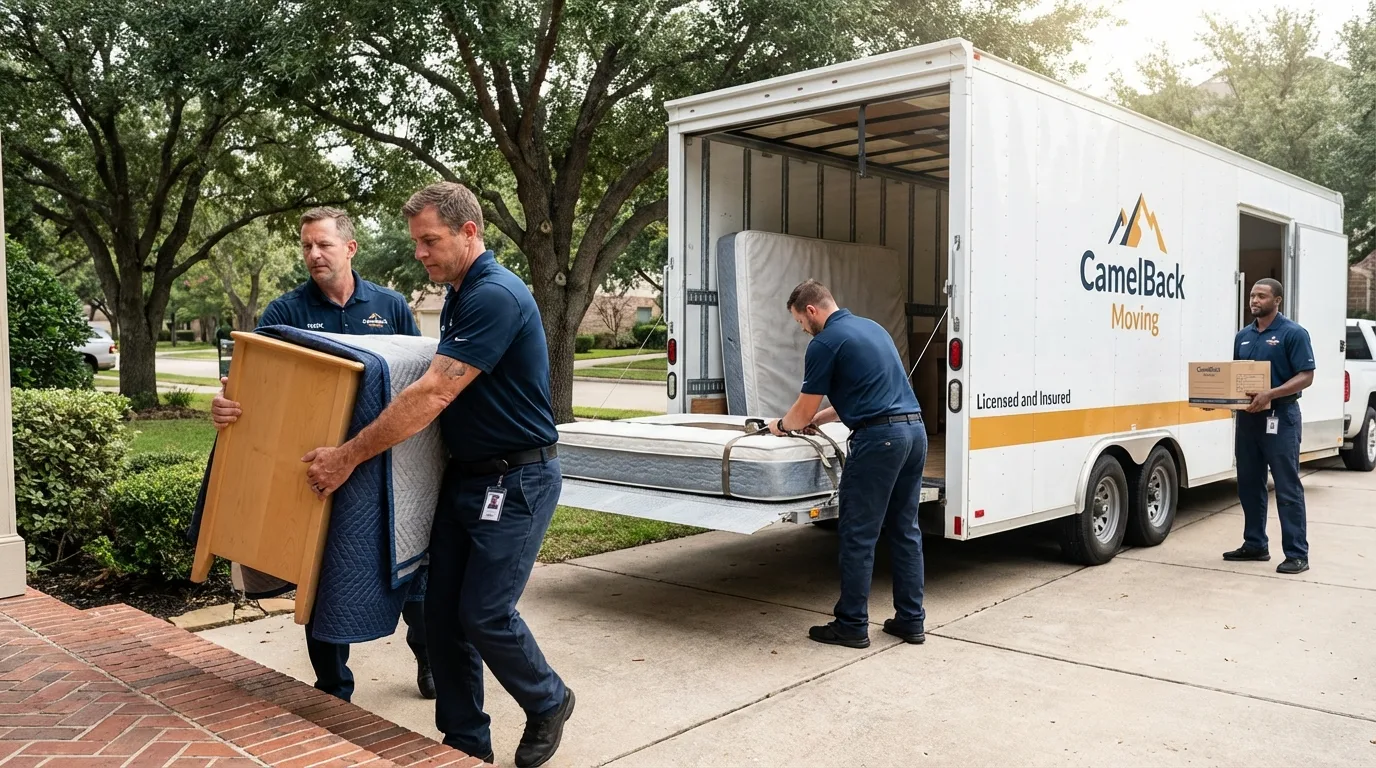 Crew loading residential truck for cross-state move from Broadway, VA